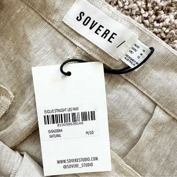 NWT Revolve SOVERE Natural Straight Leg Linen Pants in Beige Size Medium - Picture 9 of 11